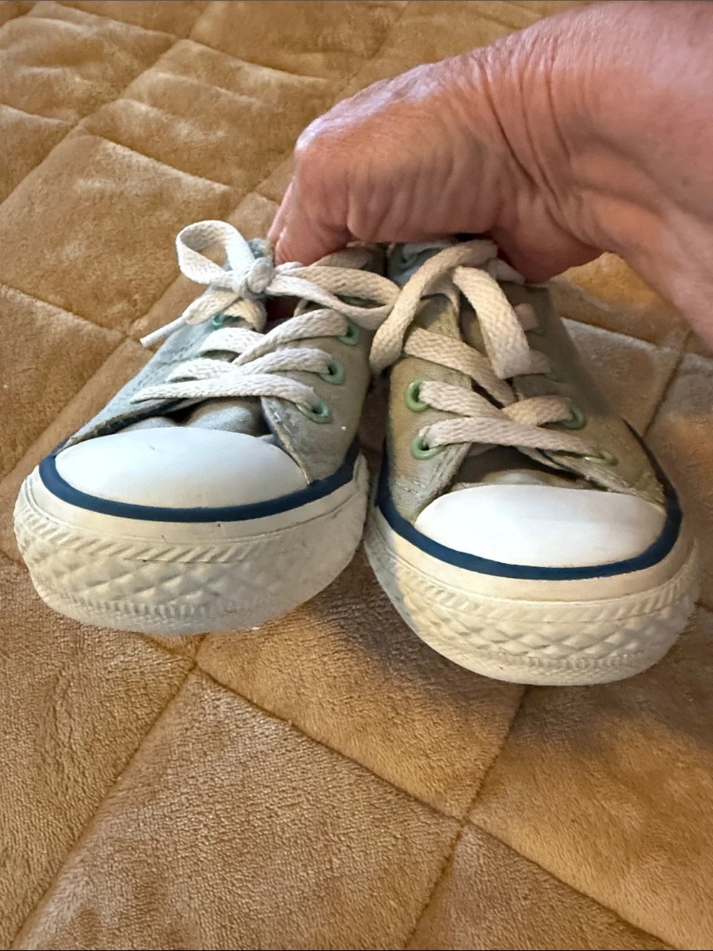 Converse Kids Low-Top Canvas Sneakers in Light Gray with Mint Accents